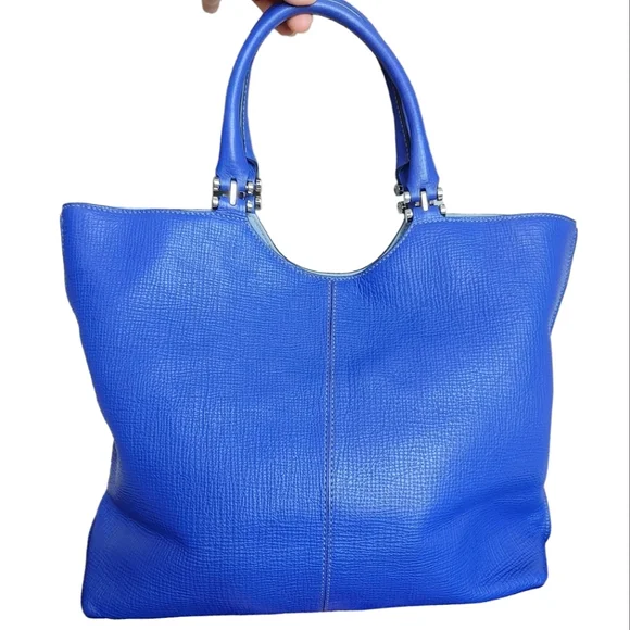 TOD'S Cobalt Blue Leather Shoulder Tote Bag - Picture 2 of 16